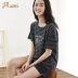 Top đồ ngủ dưa dưa nam và nữ mùa hè cotton mỏng tay ngắn quần short dịch vụ nhà có thể được mặc bên ngoài cặp vợ chồng hai mảnh - Bộ Pajama