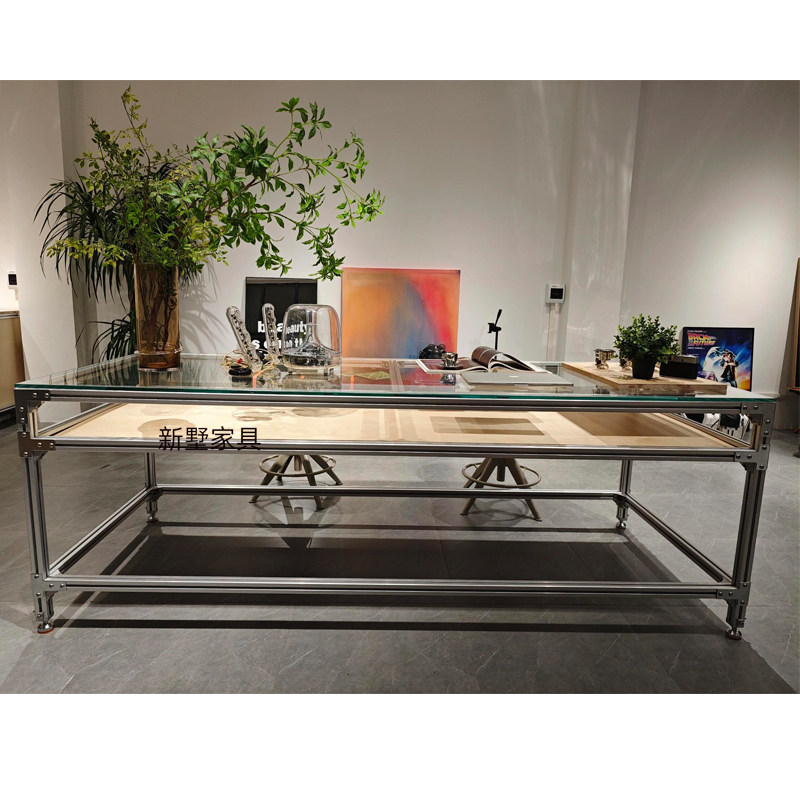 双层桌铝型材桌子中岛工作台桌子工业风会议桌长桌铝材电脑桌长桌,淘宝优惠券,粉丝福利购,淘宝优惠卷