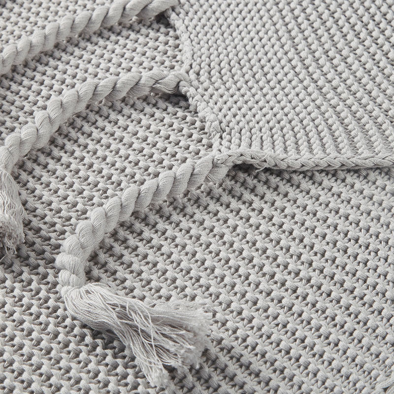 商场同款HarborHouse全棉编织素色披毯沙发盖毯流苏午睡薄毯礼物