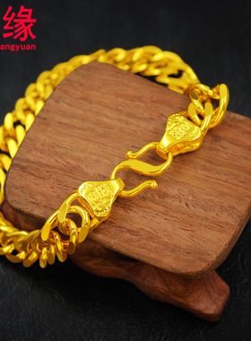 镀黄金手链男粗福字扁扣镀沙金手链女细光蛇骨款坦克链情侣款