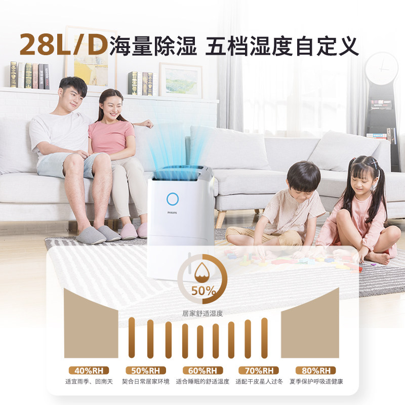 飞利浦智能除湿机家用卧室地下室抽湿干衣空气净化一体机器DE5305,淘宝优惠券,粉丝福利购,淘宝优惠卷
