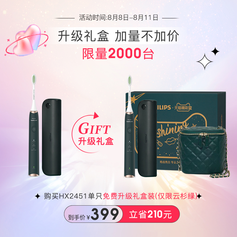 飞利浦声波电动牙刷男女成人全自动软毛充电式情侣套装一对HX2471_美容美体仪器