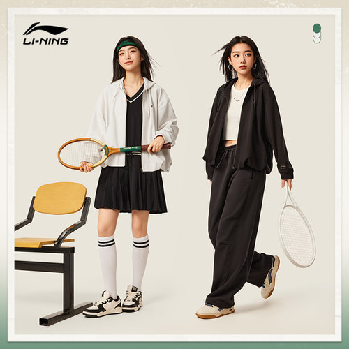 李宁网球卫衣女款官方春季新款宽松帽衫开衫连帽针织外套运动服女 - 图3