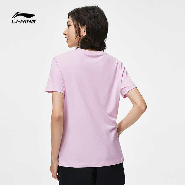 Li Ning women's printed T-shirt pure cotton short sleeves