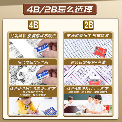 金万年4B橡皮擦专用无屑2B像笔擦得干净不留痕比像皮檫考试美术生象皮擦卡通学生专业绘图考试专用多功能 - 图0