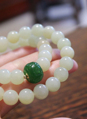 一朵新款时光和田白玉雕花手链