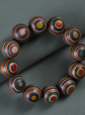 男女款彩虹木个性佛珠手串