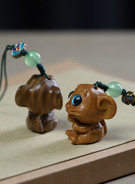 檀木老鼠杰瑞钥匙扣手机挂件饰品