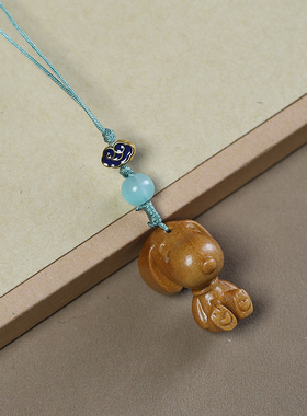 檀木雕刻卡通史努比手机链