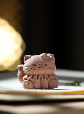 檀木雕蛋糕猫可爱卡通DIY吊坠