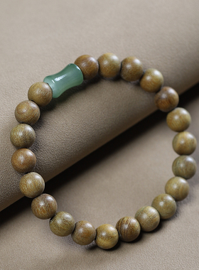 绿檀檀香木隔和田玉竹节佛珠手串