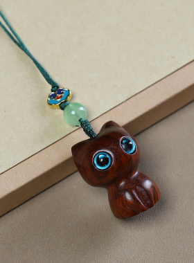 檀木创意卡通可爱好运猫手机挂件