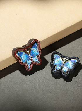 檀木彩绘贴片蝴蝶配件diy吊坠