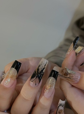 由梨nail绸白绸黑石膏胶彩绘胶免洗画花法式拍拍美甲蹭粉