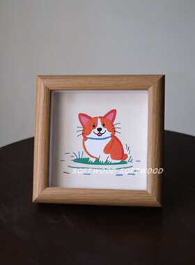 小画摆件 | softwood 柯基小狗咖啡角台面桌面摆件小装饰原木色框