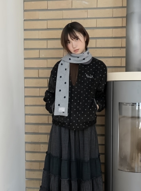 冬季新款韩版星星印花针织围巾女