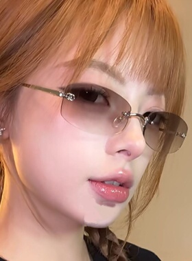 氛围海洋茶色无框小脸墨镜jennie中古味时髦高级感拍照太阳眼镜潮