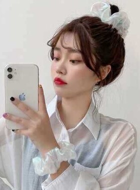 少女梦幻人鱼姬幻彩网纱大肠发圈可爱仙女森系马尾皮筋丸子头发饰
