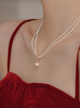 施家高亮珍珠项链女双层擦