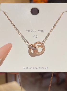 气质爆款双环圆圈锁骨链气质甜美不掉色小众设计颈链时尚钛钢项链