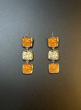 古着vintage复古金色方耳钉