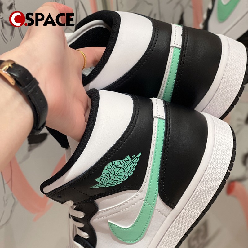 Cspace W Air Jordan 1 Low Mid AJ1白黑绿 复古篮球鞋DQ8423-103 - 图1