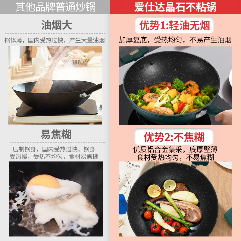 爱仕达不粘锅麦饭石炒锅家用炒菜锅30cm燃气电磁炉通用CL30/32V3Q - 图3