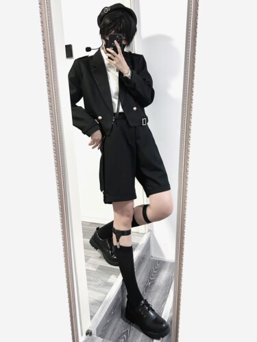 现货是只猫原创设计 玫瑰执事 情侣衬衫DK王子系西服短裤套装 - 图3