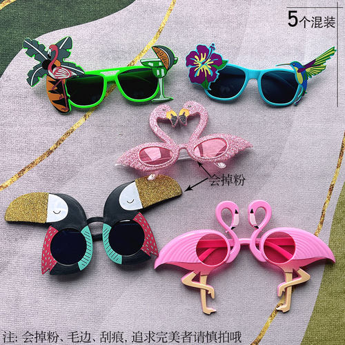 夏威夷生日派对太阳镜菠萝火烈鸟眼镜热带趣味太阳镜海滩拍照道具 - 图0