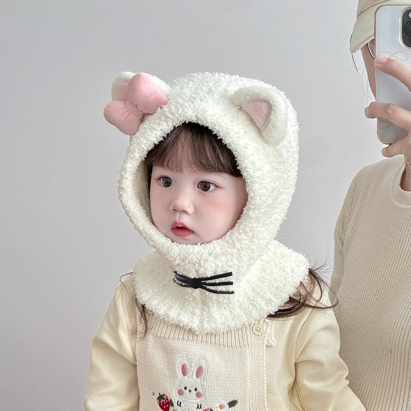 儿童帽子围脖一体毛绒帽秋冬季保暖加厚针织护耳帽女宝宝毛线帽潮,淘宝优惠券,粉丝福利购,淘宝优惠卷