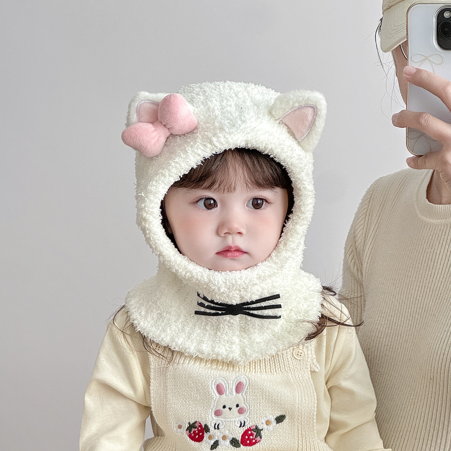 儿童帽子围脖一体毛绒帽秋冬季保暖加厚针织护耳帽女宝宝毛线帽潮,淘宝优惠券,粉丝福利购,淘宝优惠卷