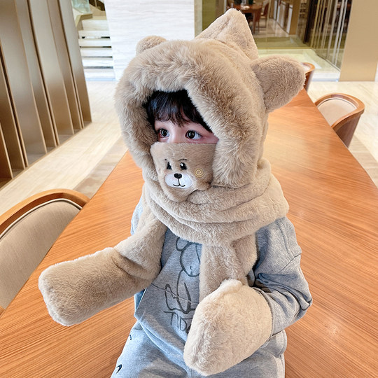 Winter mask scarf gloves integrated hat children's hat
