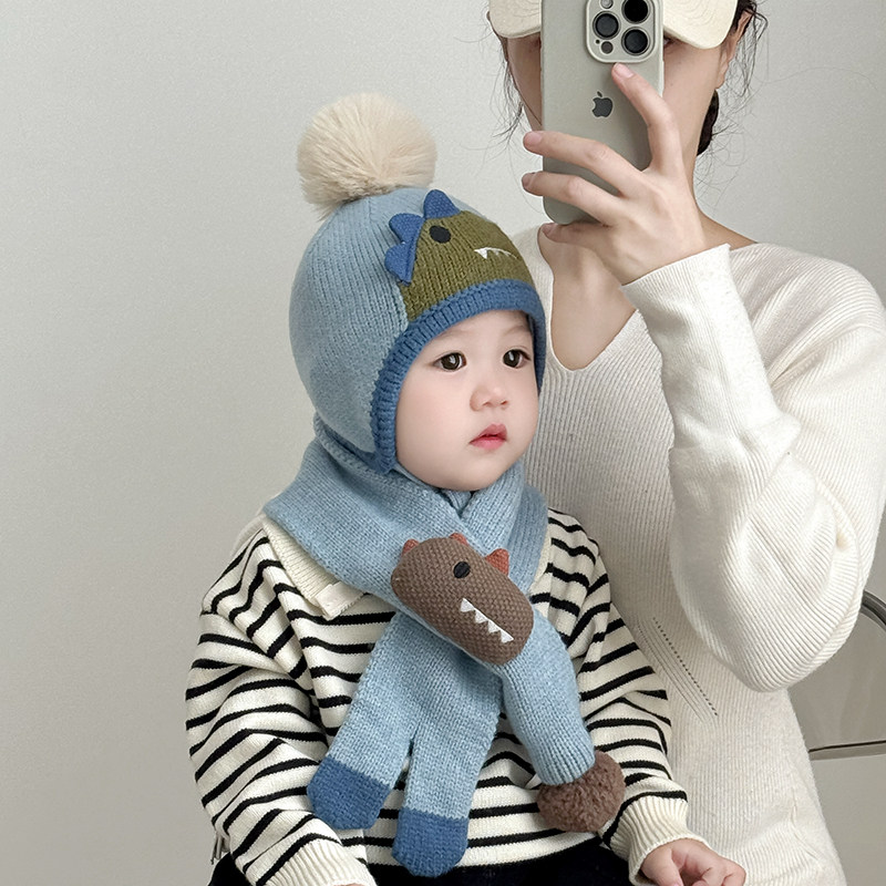 儿童帽子秋冬季保暖加厚针织围巾两件套男婴女宝宝防风护耳毛线帽,淘宝优惠券,粉丝福利购,淘宝优惠卷