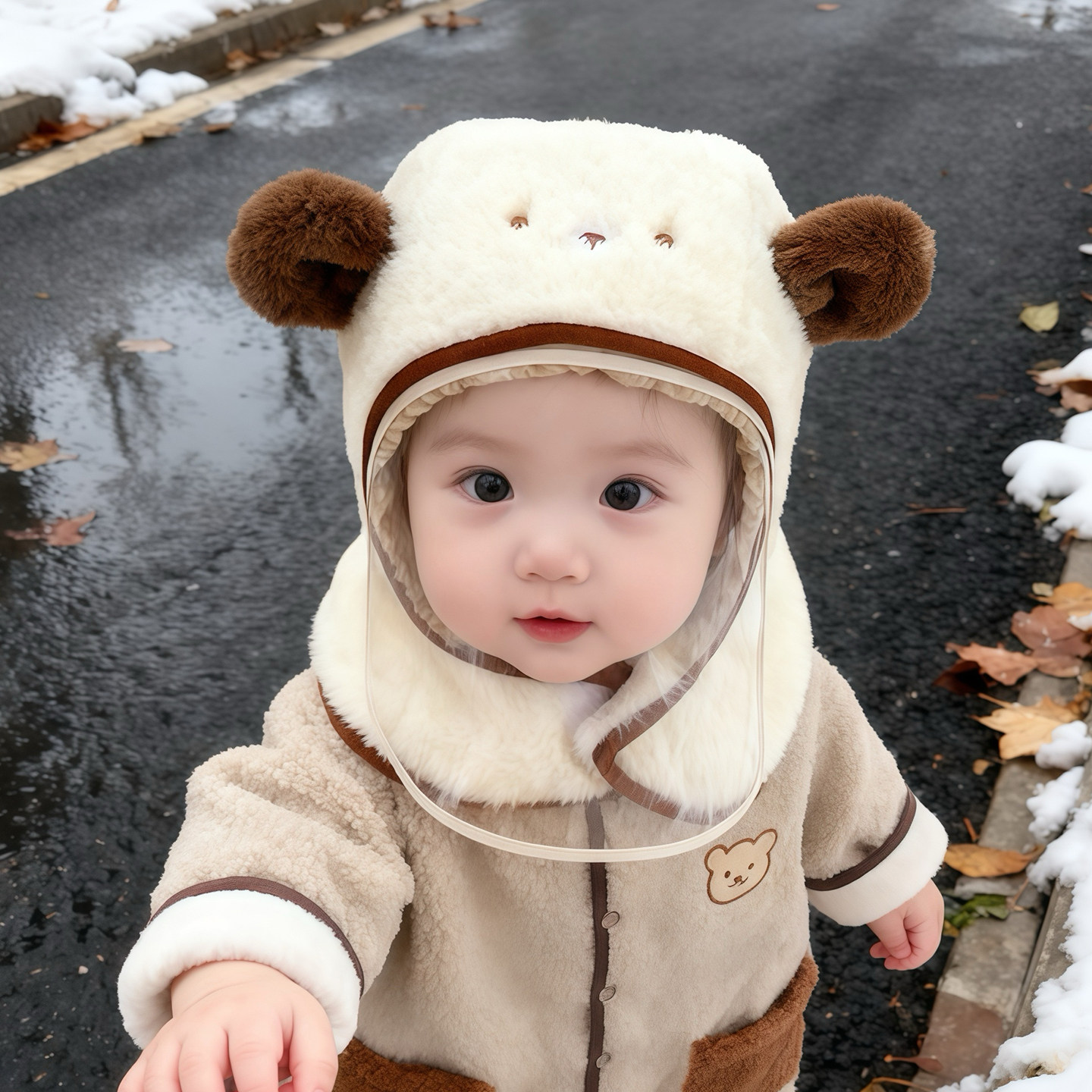 儿童帽子秋冬季保暖加厚围脖一体护耳面罩帽男女宝宝防护毛绒帽潮,淘宝优惠券,粉丝福利购,淘宝优惠卷