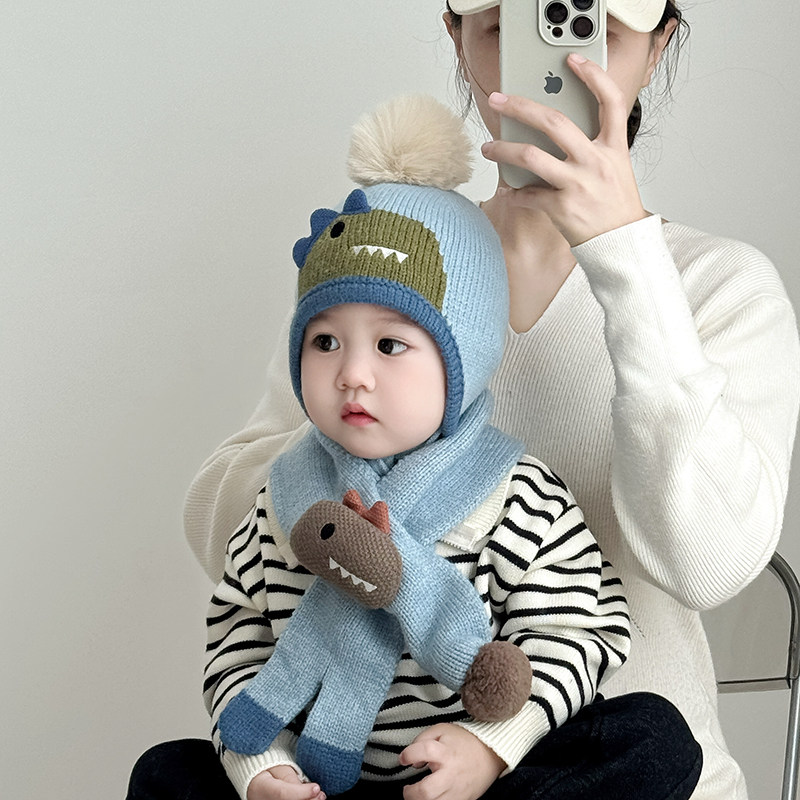 儿童帽子秋冬季保暖加厚针织围巾两件套男婴女宝宝防风护耳毛线帽,淘宝优惠券,粉丝福利购,淘宝优惠卷