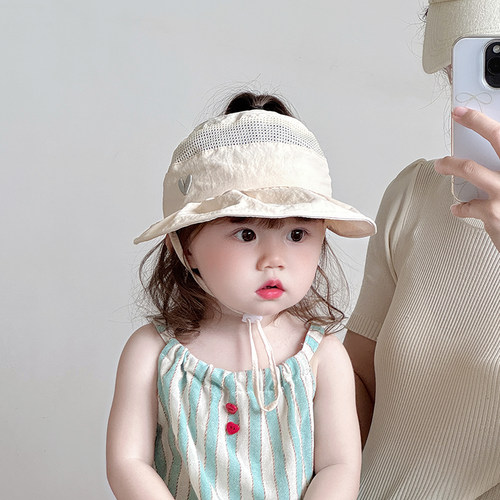女童帽子夏季薄款大帽檐鸭舌空顶帽女宝宝可扎马尾遮阳防晒棒球帽 - 图0