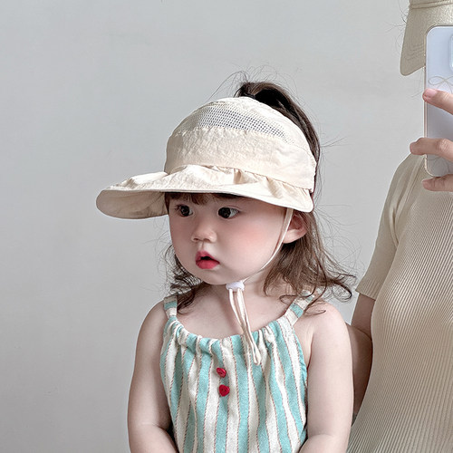 女童帽子夏季薄款大帽檐鸭舌空顶帽女宝宝可扎马尾遮阳防晒棒球帽 - 图1