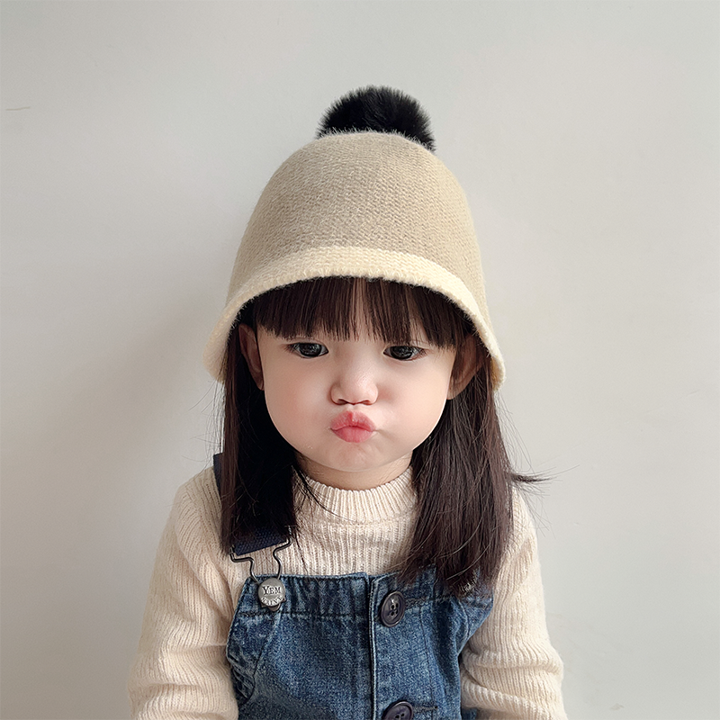 儿童盆帽秋冬款韩系纯色女童宝宝帽子洋气冬季穿搭毛线针织渔夫帽