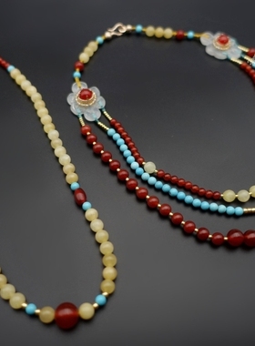 瑶光 花未央原创飞天敦煌三层撞色长项链组合 唐风战国袍配饰包邮