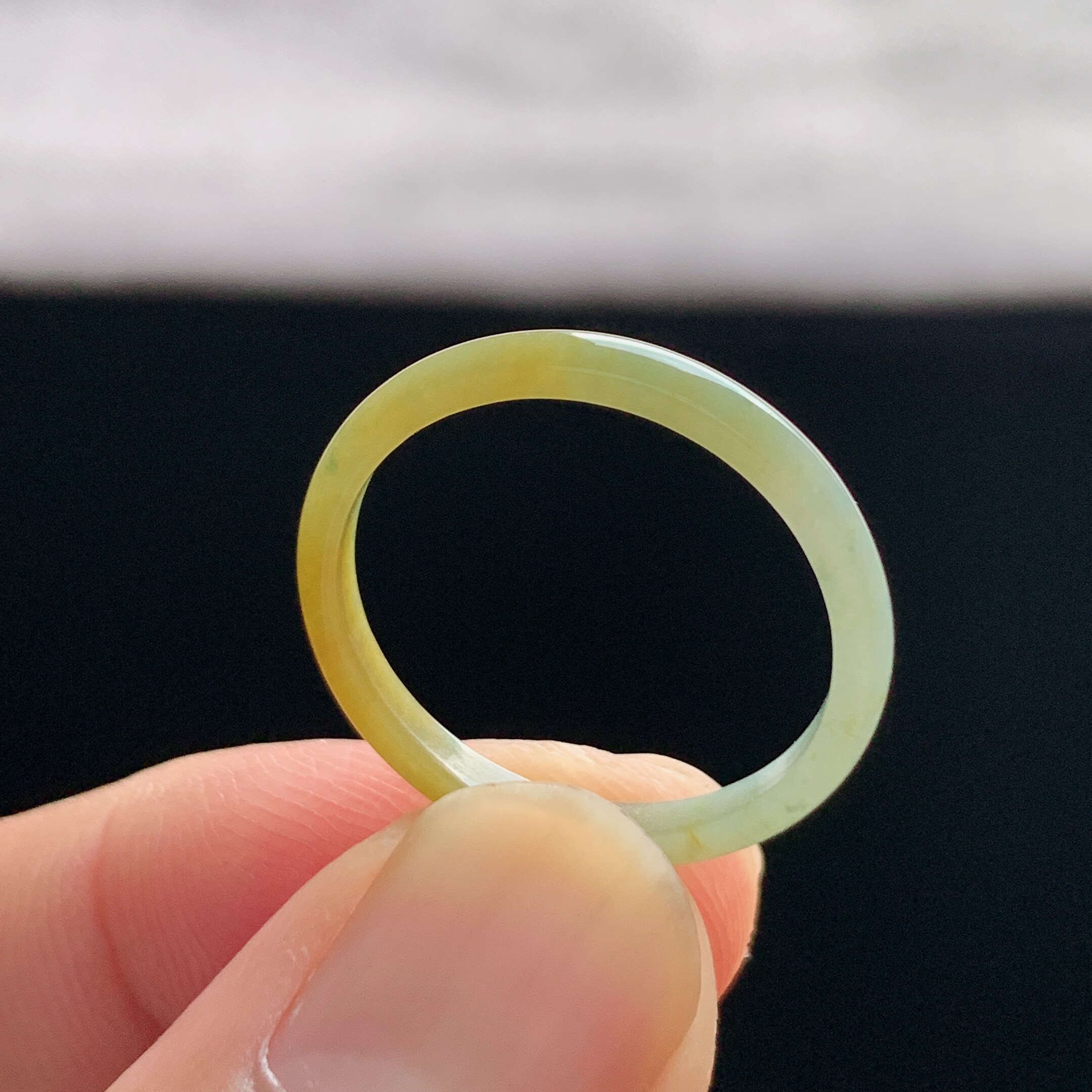 Natural A-grade ice waxy yellow jade ring