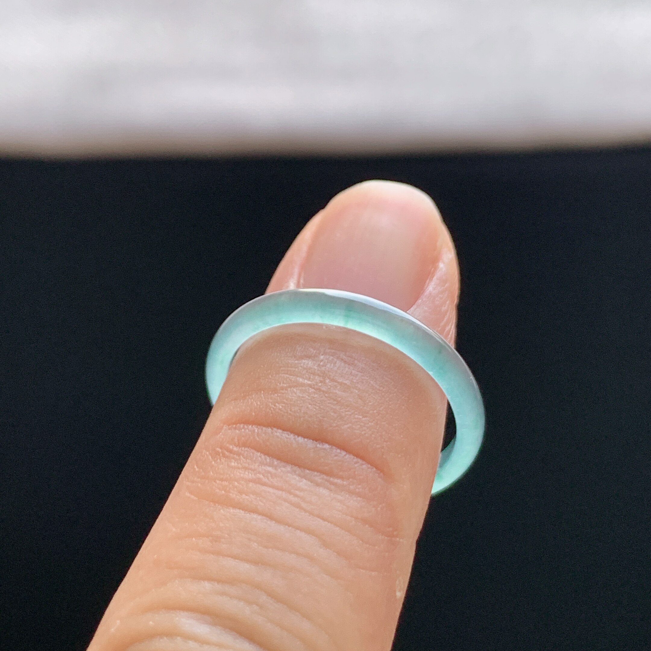 Natural A-grade ice type sky blue jadeite ring