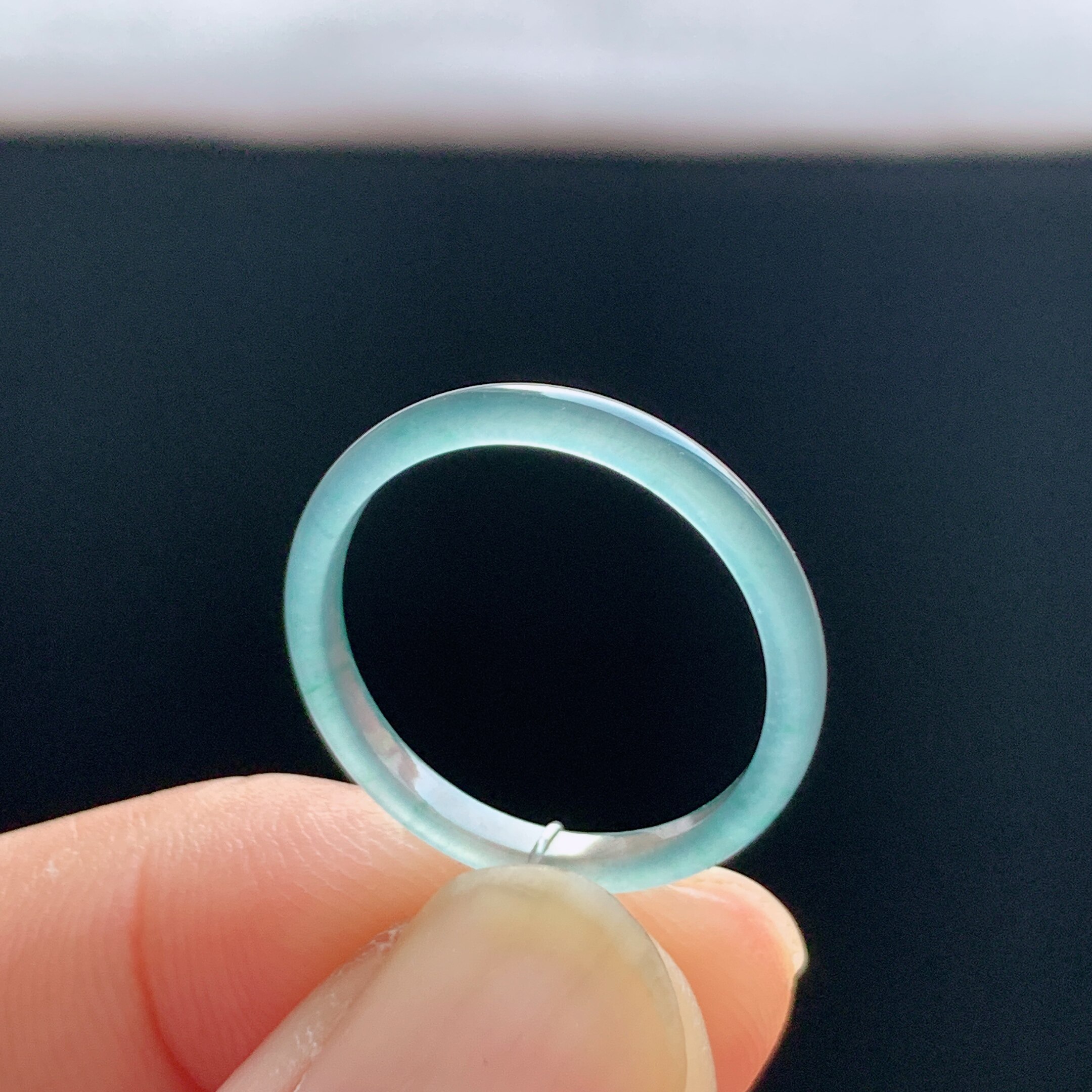 Natural A-grade ice type sky blue jadeite ring
