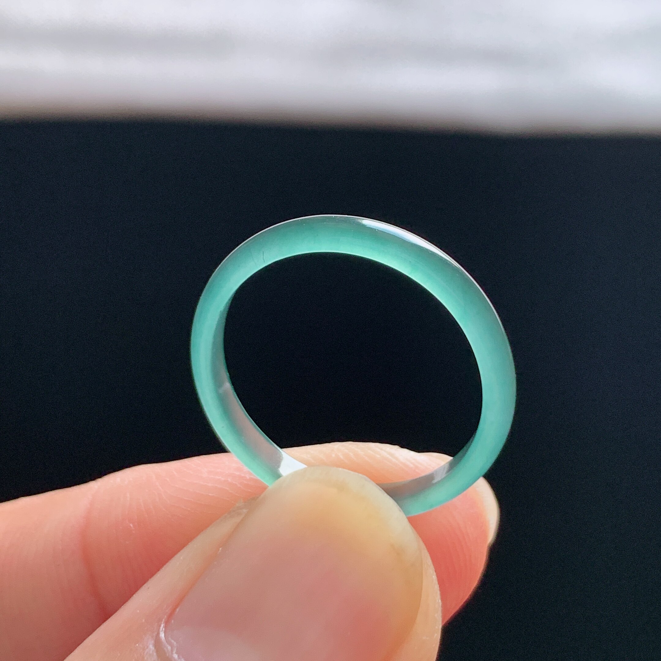 Natural A-grade ice clear water green jadeite ring