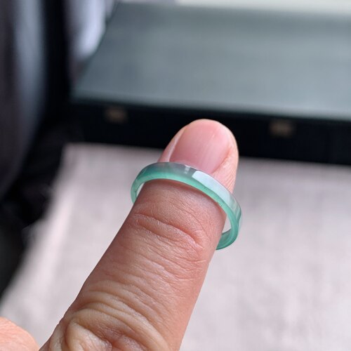 天然A货翡翠 冰种21号白月光方戒男女戒指指环素圈戒圈XIB4 - 图2