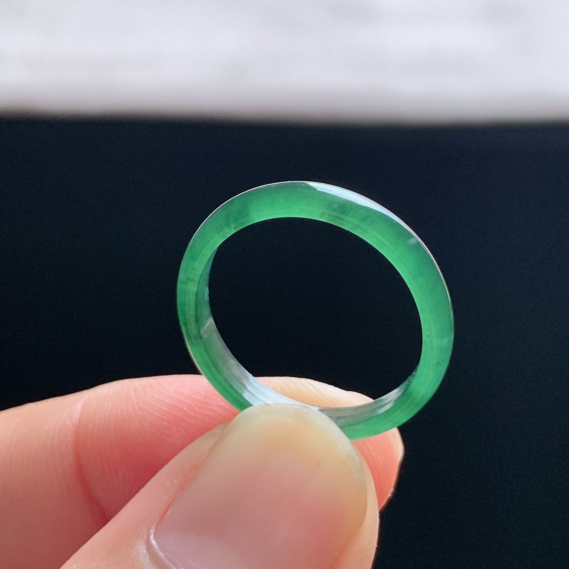 Natural A-grade ice lake green jadeite ring