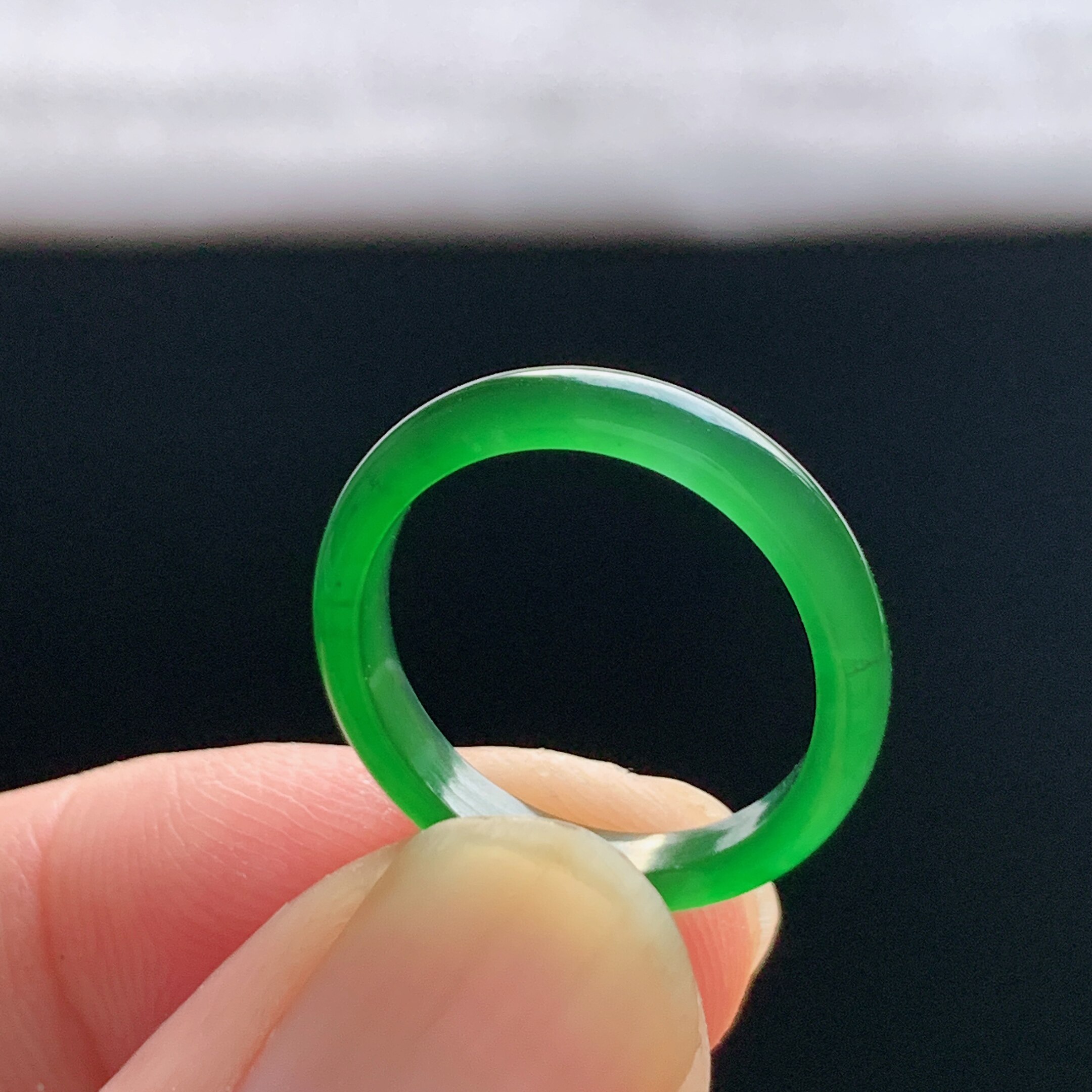 Natural A-grade ice-green jade ring