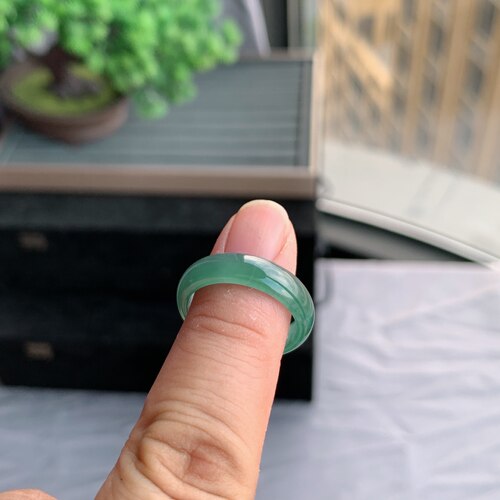 天然A货翡翠 冰种21号湖水蓝男女戒指指环素圈戒圈尾戒LEE1 - 图3