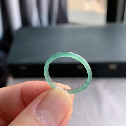天然A货翡翠 冰种19号飘绿花男女戒指指环素圈戒圈RAA4 - 图0
