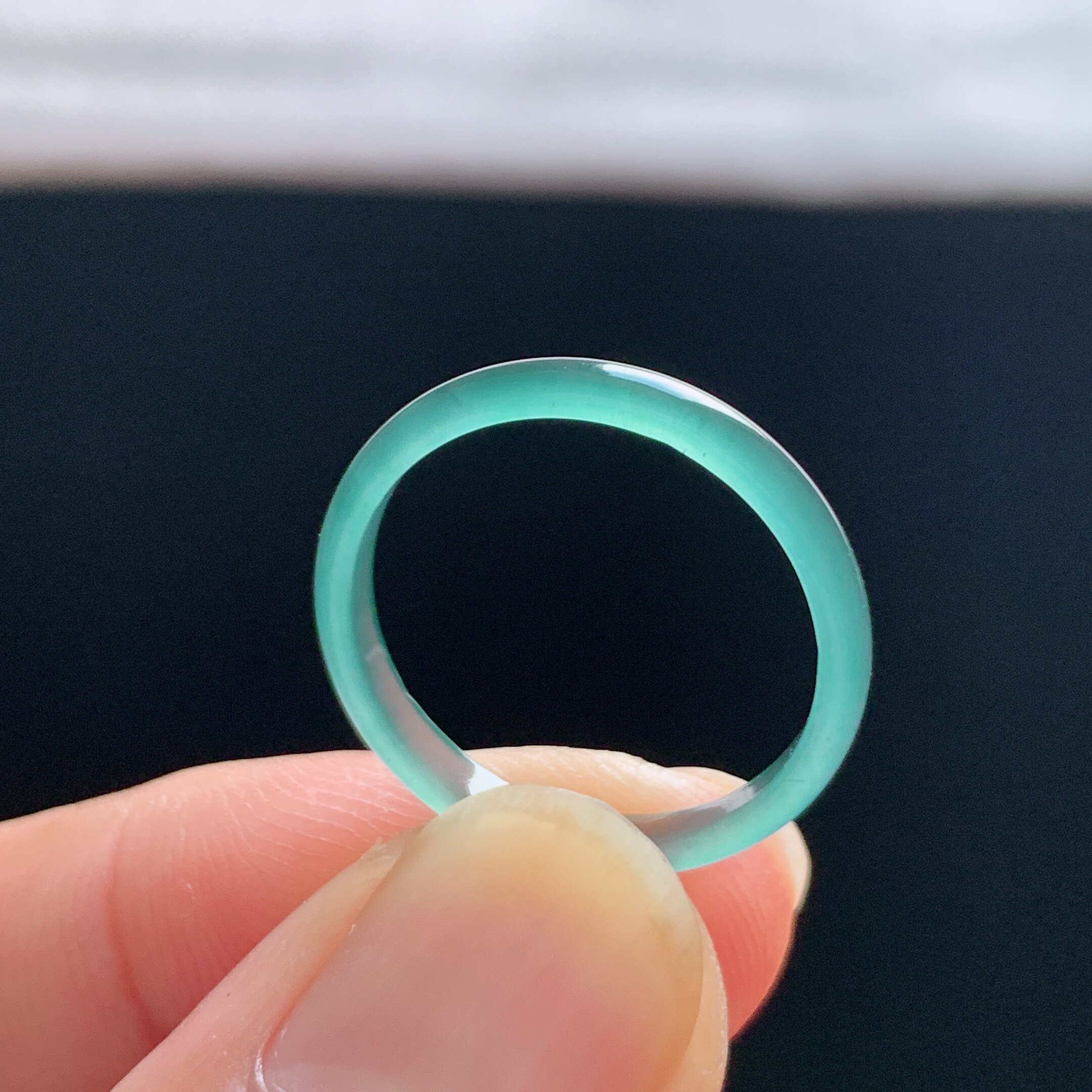 Natural A-grade ice clear water green jadeite ring