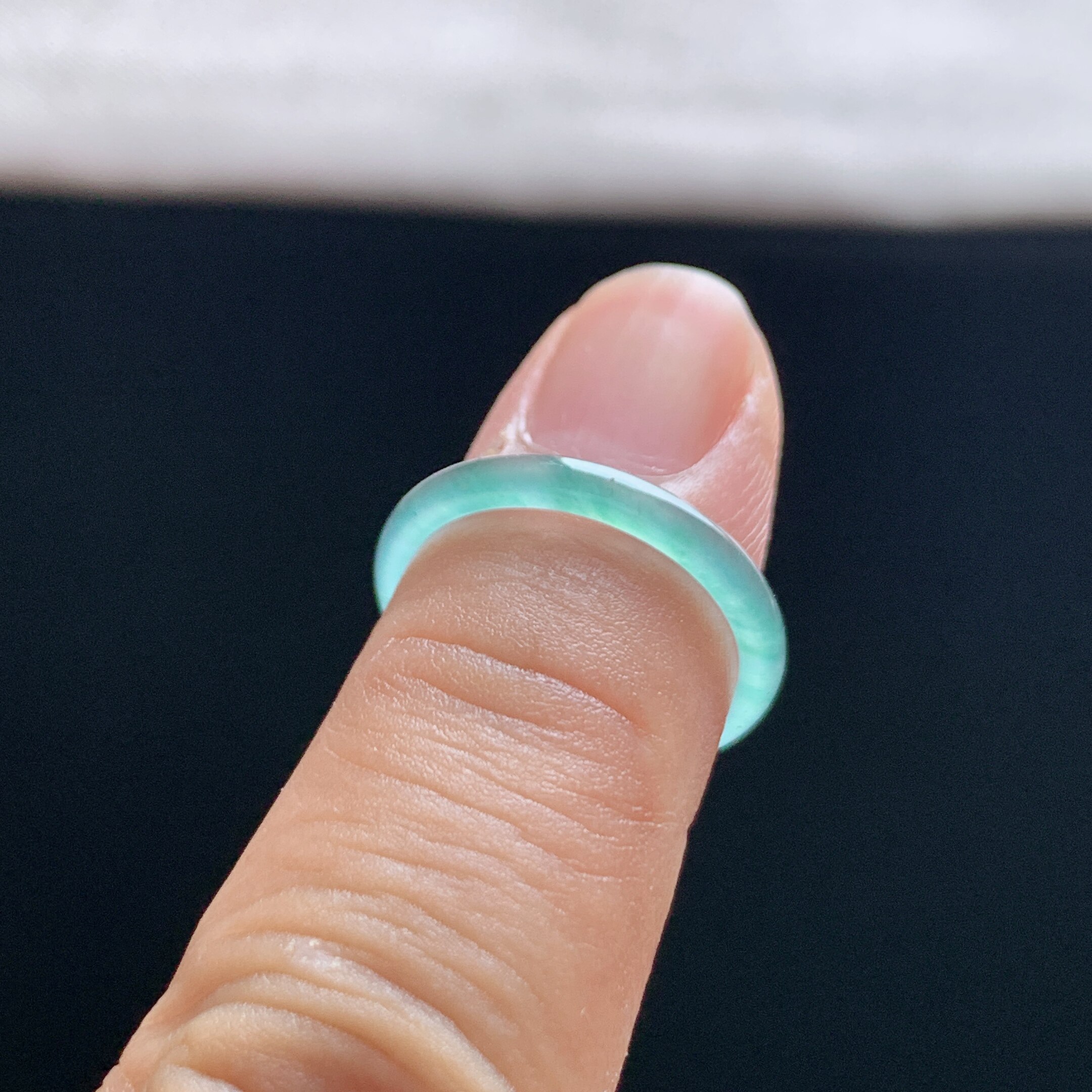 Natural A-grade ice sky blue jade ring